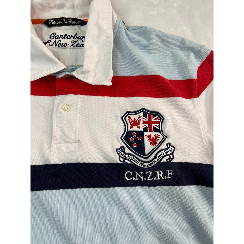 Canterbury of New Zealand Mens L‎ Polo Shirt Striped Embroidered Short Sleeve